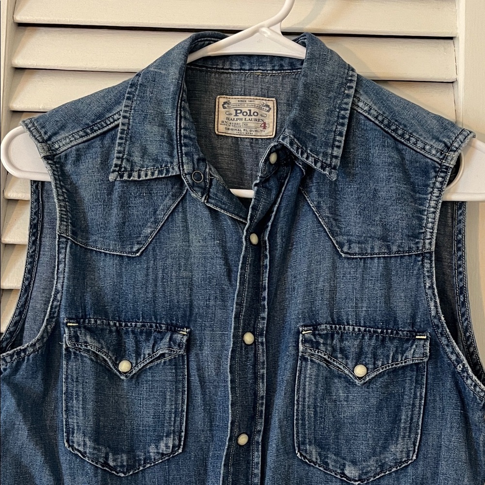 Polo Ralph Lauren Sleeveless Denim Button-Up - Dark Blue Dress